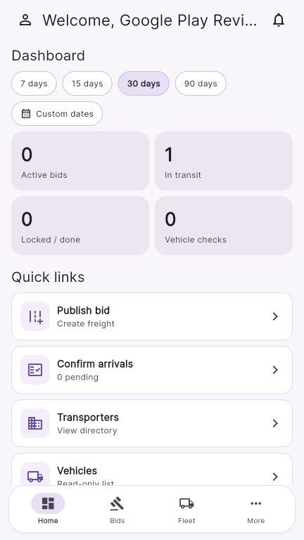 Kaysons logistics manager dashboard with review-safe demo data